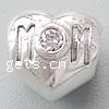 Cubic Zirconia Thailand Sterling Silver European Beads, Heart, with troll & with cubic zirconia Approx 4mm 