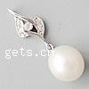 Colgantes de plata esterlina de perlas cultivadas, plata de ley 925, con perla, Gota, chapado en platina real, con circonia cúbica, 28x8.5x8.5mm, agujero:aproximado 3x2mm, Vendido por UD