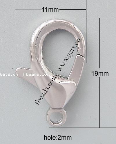 Stainless Steel Lobster Claw Clasp, 316 Stainless Steel, hand polished, original color, 19x11x5mm, Hole:Approx 2mm, 1000PCs/Bag, Sold By Bag