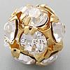Ball Rhinestone Spacer, Brass, Round, plated, with A grade rhinestone 14mm Approx 1.8mm 
