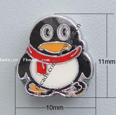 Zinc Alloy Slide Charm, with enamel, Penguin, plated, enamel, more colors for choice, 11x10x4mm, Hole:Approx 8x1.5mm, Sold By PC