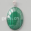 Malachite Pendants, with Brass, Oval Approx 4mm 