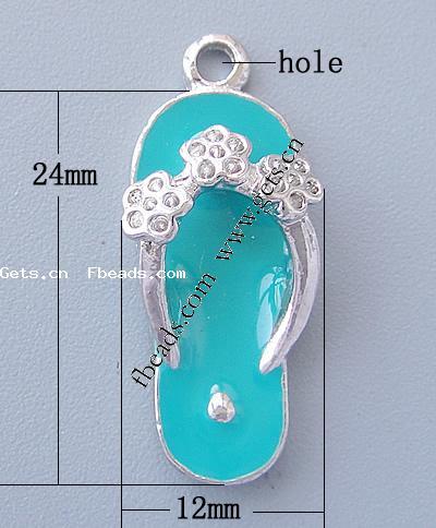 Zinc Alloy Shoes Pendants, with enamel, plated, enamel, more colors for choice, 24x12x6mm, Hole:Approx 2.3mm, Sold By PC