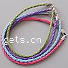 PU Leather Cord Bracelets, brass lobster clasp, platinum color plated, braided, mixed colors, 3mm 