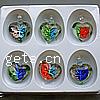 Inner Flower Lampwork Pendants, with Plastic Box, Heart, gold sand, mixed colors Approx 7mm 