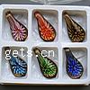 Inner Flower Lampwork Pendants, with Plastic Box, Teardrop, gold sand, mixed colors Approx 8mm 
