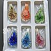 Inner Flower Lampwork Pendants, with Plastic Box, Teardrop, gold sand, mixed colors Approx 7.5mm 