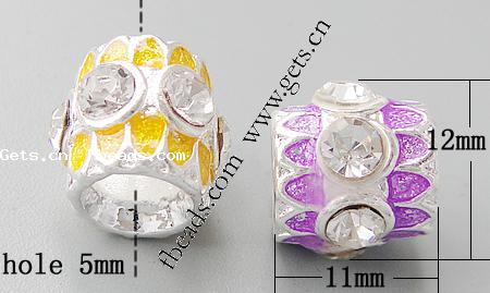 Enamel Zinc Alloy European Beads, Tube, plated, without troll & with rhinestone & large hole, more colors for choice, nickel, lead & cadmium free, 12x11mm, Hole:Approx 5mm, Sold By PC