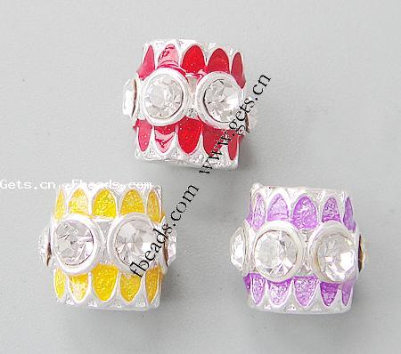 Enamel Zinc Alloy European Beads, Tube, plated, without troll & with rhinestone & large hole, more colors for choice, nickel, lead & cadmium free, 12x11mm, Hole:Approx 5mm, Sold By PC