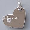 Stainless Steel Heart Pendants, deformable & with rhinestone, original color Approx [