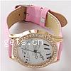 Fashion Children Watch, Zinc Alloy, with PU Leather & Glass, plated, for woman & with rhinestone, pink, 35.5mm .5 Inch 