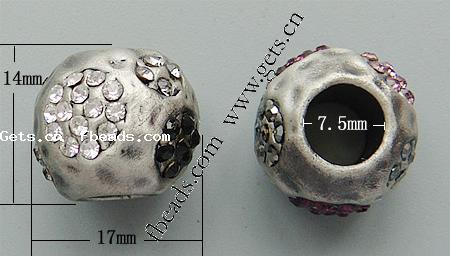 Perles European de stras d'alliage de Zinc , rondelle, Placage, sans filetage & avec strass, plus de couleurs à choisir, 17x14mm, Trou:Environ 7.5mm, Vendu par PC