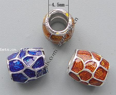 Enamel Zinc Alloy European Beads, Drum, plated, without troll & large hole, more colors for choice, nickel, lead & cadmium free, 9x8mm, Hole:Approx 4.5mm, Sold By PC