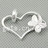 Brass Heart Pendants, silver color plated Approx 7mm 
