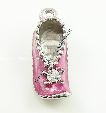 Zinc Alloy Shoes Pendants, with Rhinestone & enamel, plated, enamel & with rhinestone, more colors for choice, 11x28mm, Sold By PC