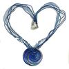 Lampwork Jewelry Necklace, with Wax Cord & Ribbon, Flat Round, silver foil Inch 