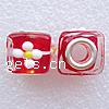 Silver Plated Double Core Lampwork European Beads, Cube, antique silver color plated, cupronickel double core without troll, red, 13mm Approx 5mm 