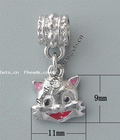 Zinc Alloy European Pendants, Cat, plated, more colors for choice, 11x9x3mm, 22mm, Hole:Approx 4.2mm, Sold By PC