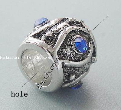 Rhinestone Zinc Alloy European Beads, Tube, plated, more colors for choice, 11x8mm, Hole:Approx 5.2mm, Sold By PC