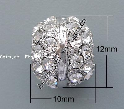 Rhinestone Zinc Alloy European Beads, Rondelle, plated, more colors for choice, nickel, lead & cadmium free, 12x10mm, Hole:Approx 4.5mm, Sold By PC