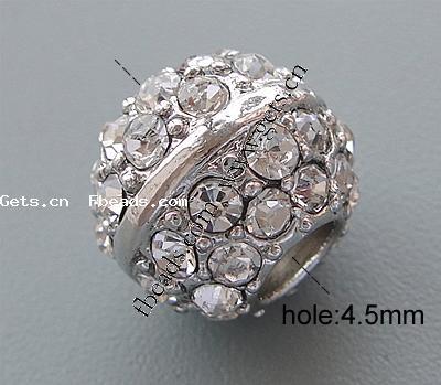 Rhinestone Zinc Alloy European Beads, Rondelle, plated, more colors for choice, nickel, lead & cadmium free, 12x10mm, Hole:Approx 4.5mm, Sold By PC