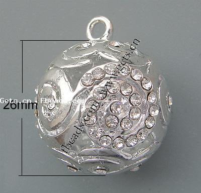 Zinc Alloy Rhinestone Pendants, Round, plated, more colors for choice, 26x26mm, Hole:Approx 3mm, Sold By PC