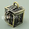 Brass European Prayer Box Pendants, Cube, plated Approx 3mm 