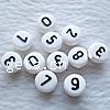 Acryl Zahlen Perlen, flache Runde, verschiedene Muster für Wahl & doppelseitig, weiß, 4x7mm, Bohrung:ca. 1.5mm, verkauft von kg