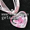 Collar de la joyería de cristal de Murano, con Cinta, Corazón, flor interior, 40x33x15mm, longitud:16 Inch, Vendido por Sarta