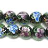 Gold Sand Lampwork Beads, Round Shape, with flower pattern, 14mm 