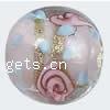 Gold Sand Lampwork Beads, Round Shape, with flower pattern 