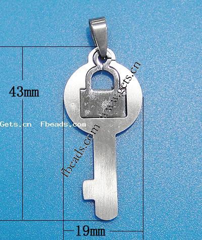Stainless Steel Pendants, 304 Stainless Steel, Key, original color, Hole:Approx 8x4mm, Sold By PC