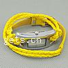 Wrap Watch, Zinc Alloy, with PU Leather & Glass, platinum color plated, braided bracelet & , yellow Approx 14 Inch 