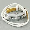 Wrap Watch, Zinc Alloy, with PU Leather & Glass, platinum color plated, braided bracelet & , white Approx 14 Inch 
