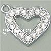 Zinc Alloy Heart Pendants, plated, with rhinestone, original color Approx 2mm 