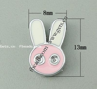 Zinc Alloy Slide Charm, with enamel, Rabbit, plated, enamel, more colors for choice, 13x8x4mm, Hole:Approx 8x2mm, Sold By PC