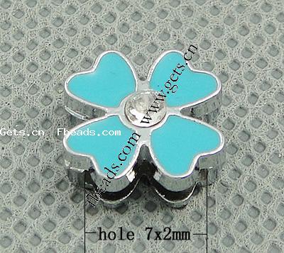 Zinc Alloy Slide Charm, with enamel, Flower, plated, enamel & with rhinestone, more colors for choice, 11x11x5mm, Hole:Approx 7x2mm, Sold By PC