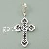Cubic Zirconia Sterling Silver Pendants, 925 Sterling Silver, Cross, plated, with lobster clasp & with cubic zirconia Approx 3mm 