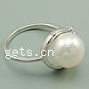 perla anillo de dedo de plata, plata de ley 925, con perla, chapado en platina real, con circonia cúbica, 15x12mm, agujero:aproximado 18mm, tamaño:8, Vendido por UD