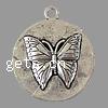 Zinc Alloy Flat Round Pendants, plated, with butterfly pattern Approx 4mm 
