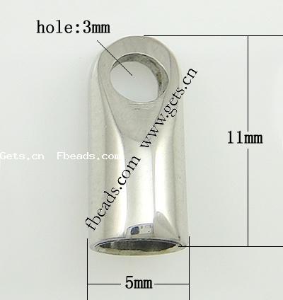 Stainless Steel End Caps, Tube, Customized, original color, 11x5mm, Hole:Approx 4mm, 2000PCs/Bag, Sold By Bag