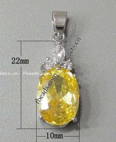 Cubic Zirconia Brass Pendants, Oval, plated, with cubic zirconia & faceted, more colors for choice, 22x10x7mm, Hole:Approx 3-5mm, Sold By PC