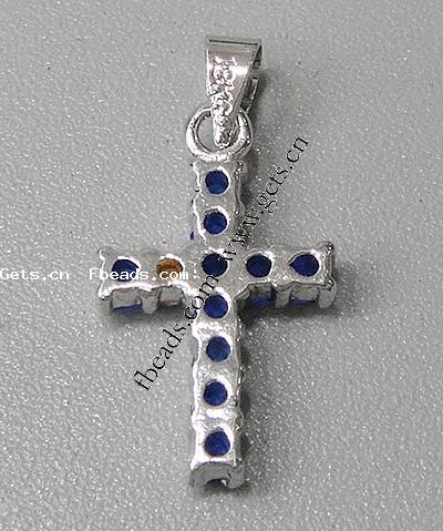 Cubic Zirconia Brass Pendants, Cross, plated, with cubic zirconia & faceted, more colors for choice, 17x12x3mm, Hole:Approx 3-5mm, Sold By PC