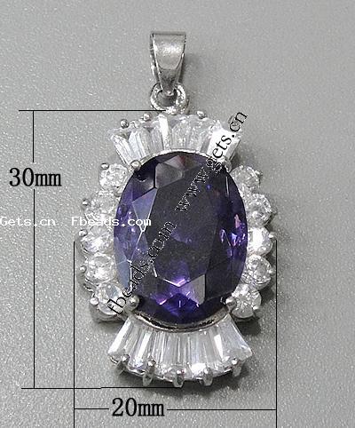 Cubic Zirconia Brass Pendants, Oval, plated, with cubic zirconia & faceted, more colors for choice, 30x20x8mm, Hole:Approx 3-5mm, Sold By PC