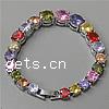 Cubic Zirconia Brass Bracelets, platinum color plated, with cubic zirconia, multi-colored, 10-6mm Inch 