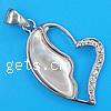Zinc Alloy Shell Pendants, with Zinc Alloy, Heart, with rhinestone Approx 