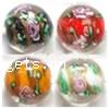 Gold Sand Lampwork Beads, Round, handmade, with flower pattern & silver foil 12mm 