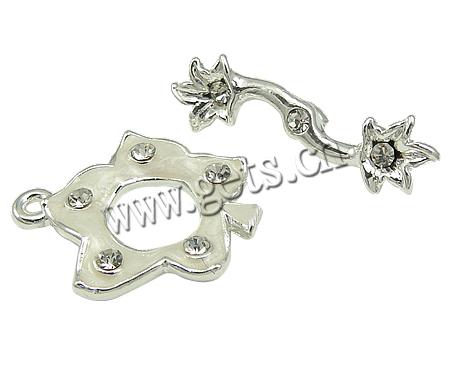 Zinc Alloy Toggle Clasp, Flower, plated, with rhinestone & single-strand, more colors for choice, 24x20x3mm, 28x8x2mm, Hole:Approx 2mm, Sold By Set