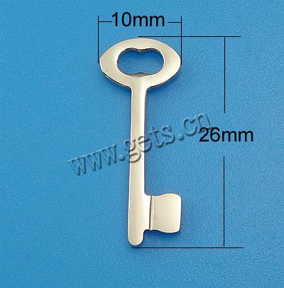 Stainless Steel Key Pendants, Customized, original color, 26x10x2mm, Hole:Approx 5x2.5mm, Sold By PC