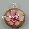 Inner Flower Lampwork Pendants, Flat Round, gold sand & two tone Approx 5mm 
